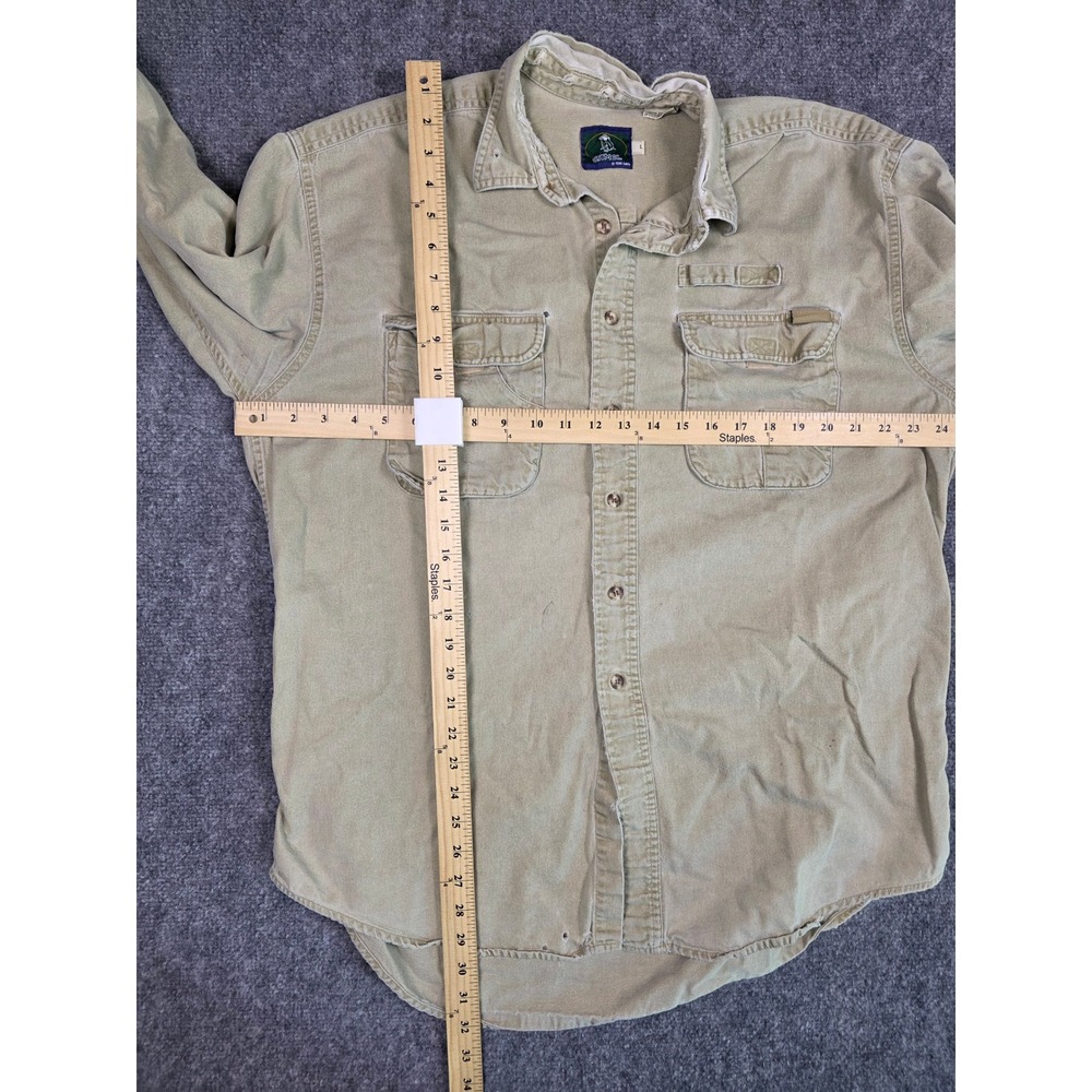 Vintage Camel Button Down Shirt Mens L Khaki 1996 Distressed Cotton Canvas - Picture 8 of 15